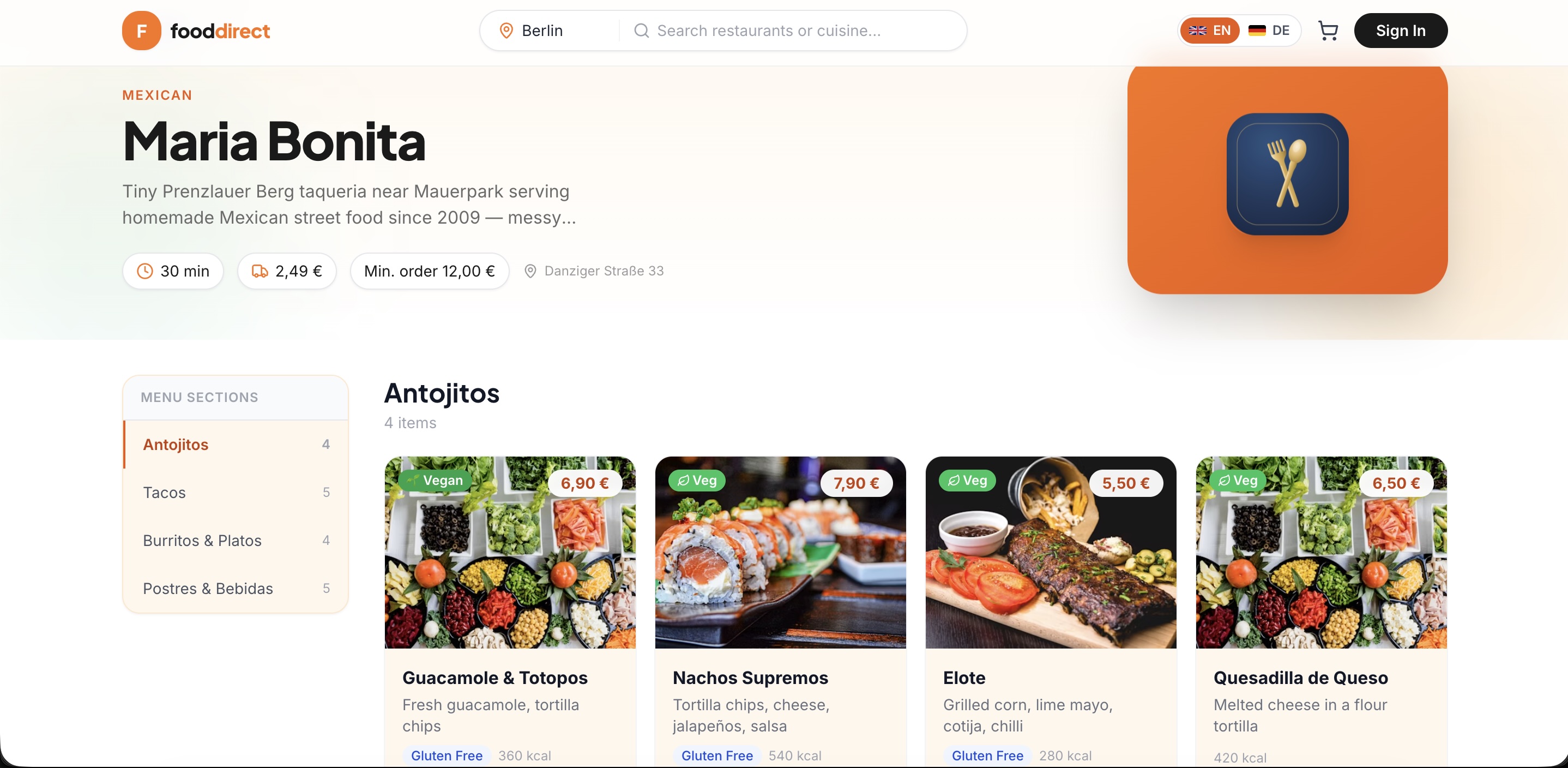 Food store menu